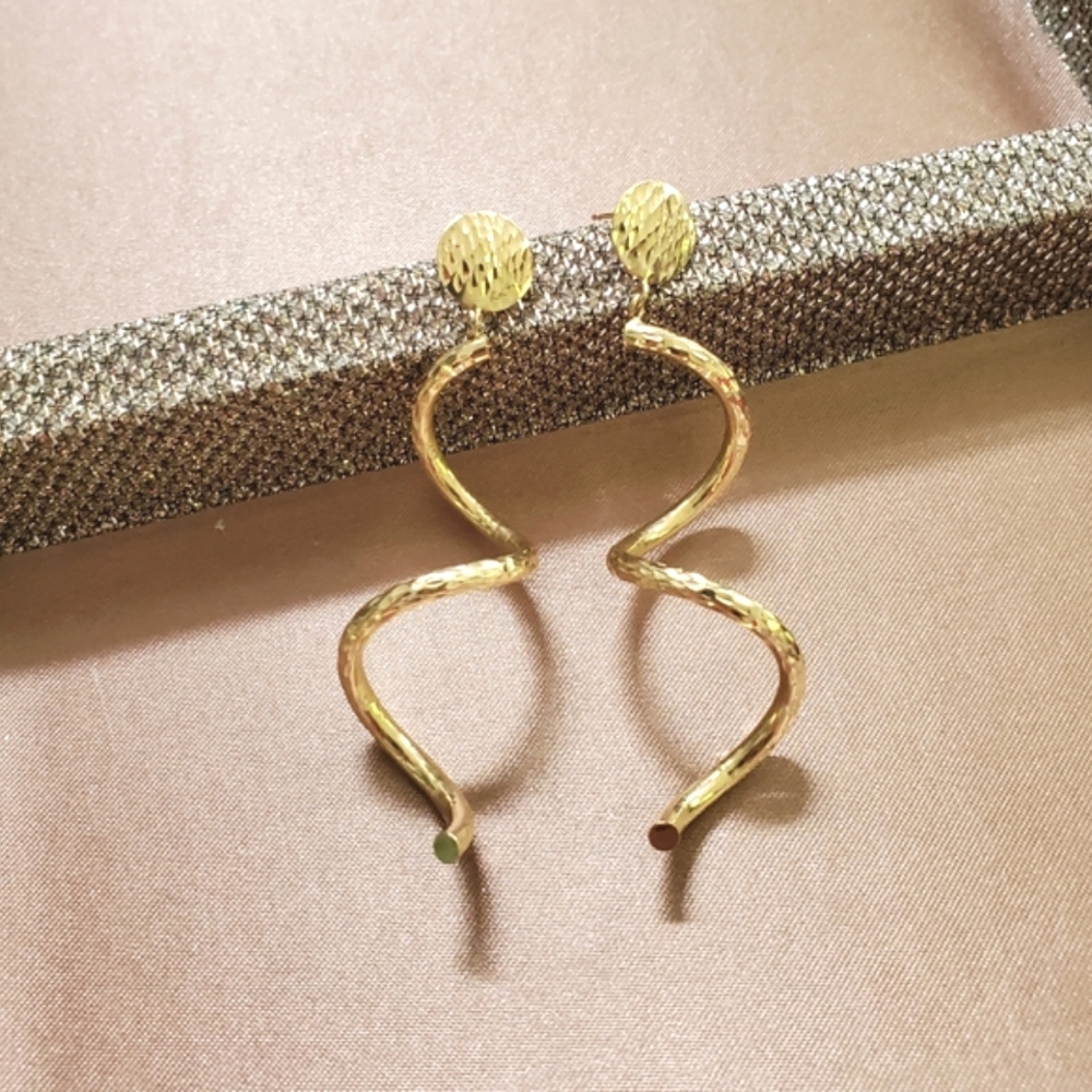 14k Gold Spiral Dangle Earrings